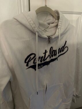 Garage White Zip-Up Hoodie with Black Script Detail
